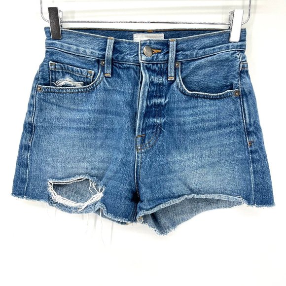 Frame Heritage Le Vintage Short Size 23 Cut Offs Button Fly Distressed Denim - Picture 2 of 13